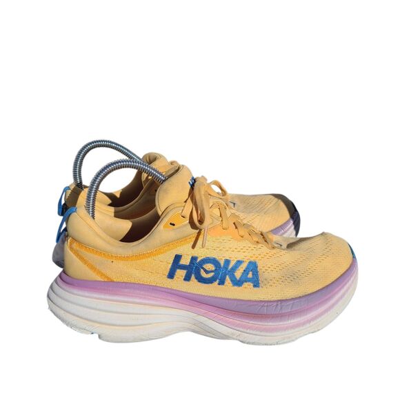 Hoka One One Sneakers Women 9.5 Bondi 8 athletic walk 1127952-ICYC Yellow Purple - Picture 3 of 9